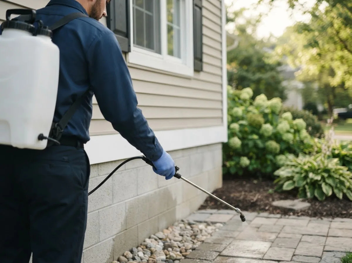 Pest control technician inspecting a home in Westfield, NY